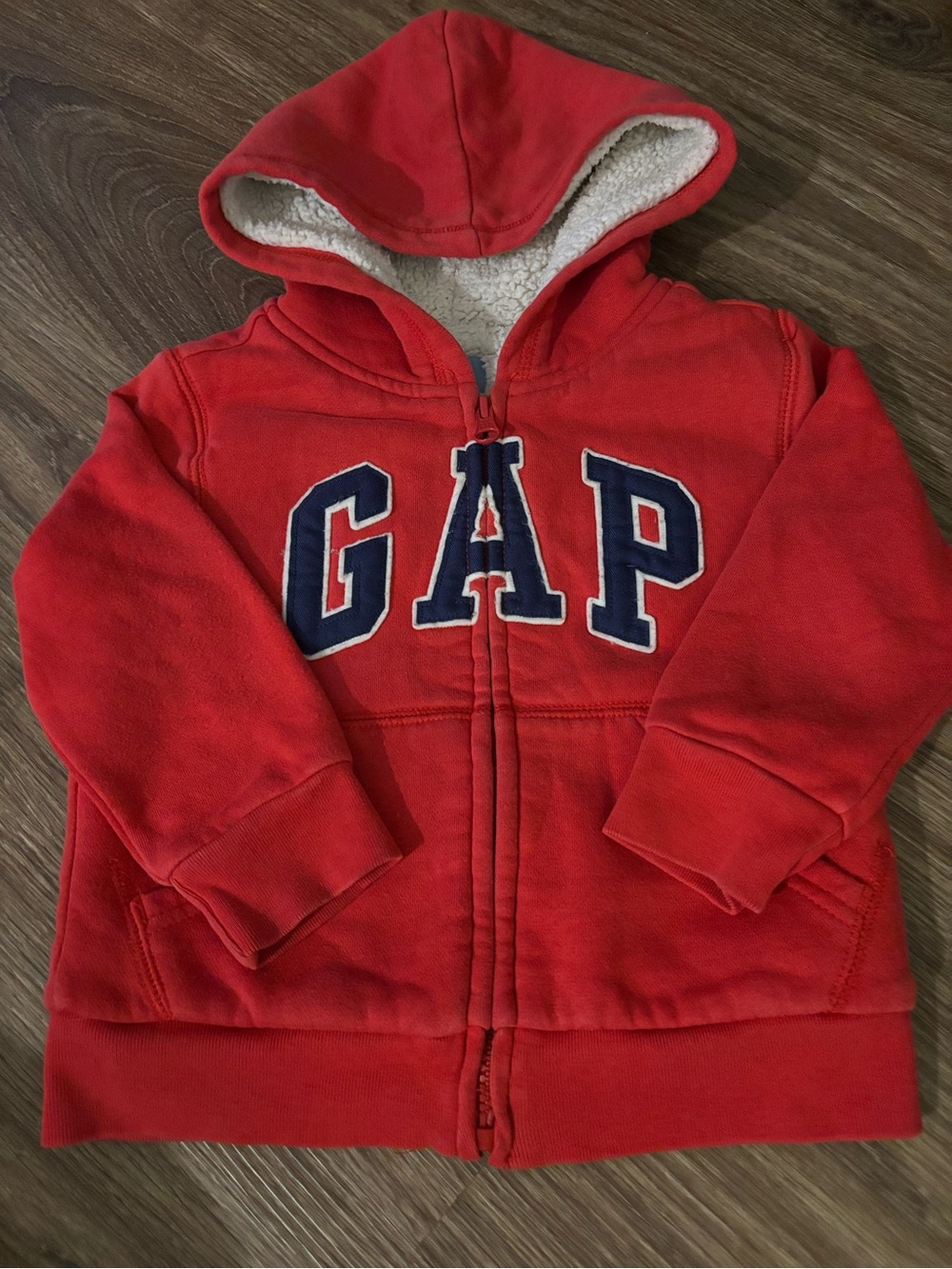 Baby GAP 3T Teddy Bear Sherpa Fleece Zip Hoodie Red tomato sauce 00s Y2K